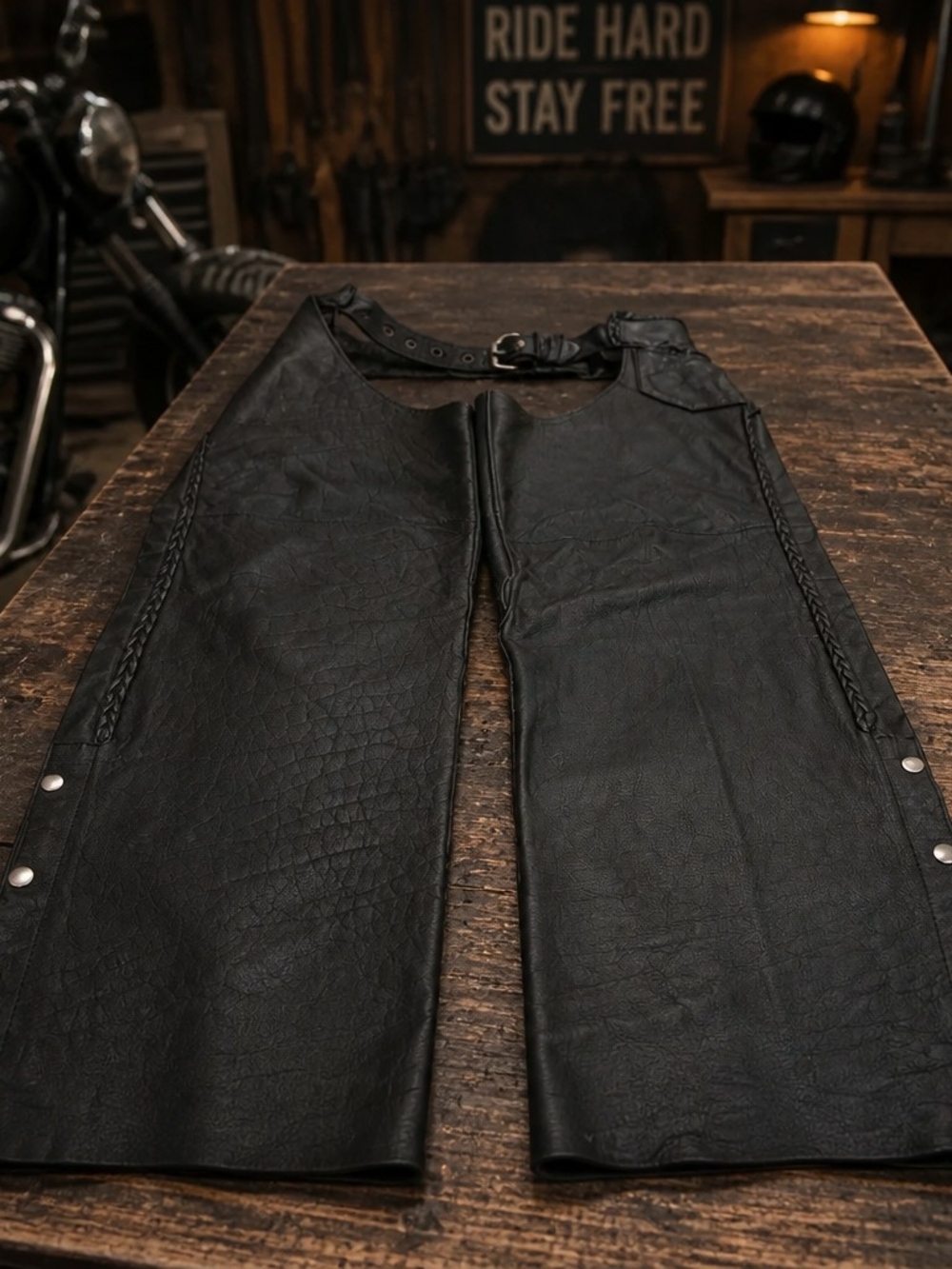 Men's Wild RIDE Black Leather Bootcut Chaps - Classic Biker Style